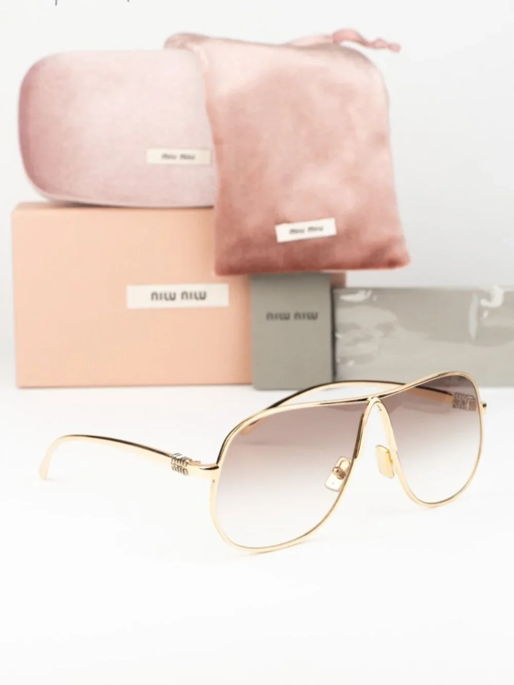 Miu Miu Men Sunglasses Gold Brown Gradient Pilot MUA56S 5AK90L NEW AUTHENTIC